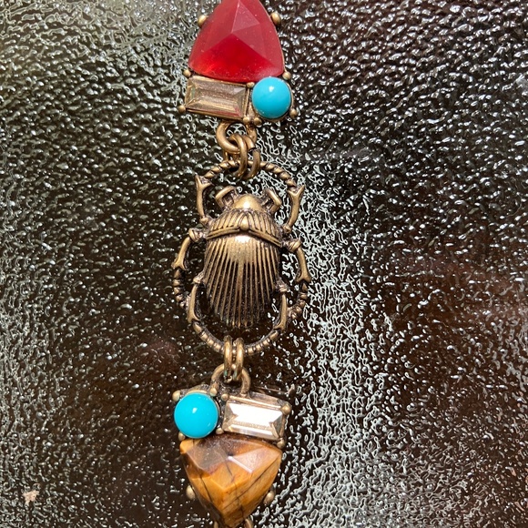 Oscar de la Renta Scarab Necklace Egyptian Semi Precious Vintage - Picture 3 of 12